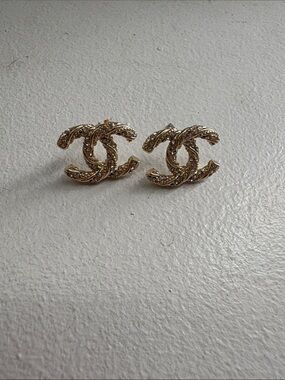 Gold Interlocking CC Logo Stud Earrings